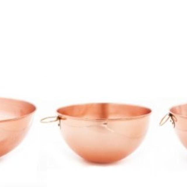 Set of 3 Solid copper beating bowls (2 Qt, 41/2 Qt, 5 Qt.)