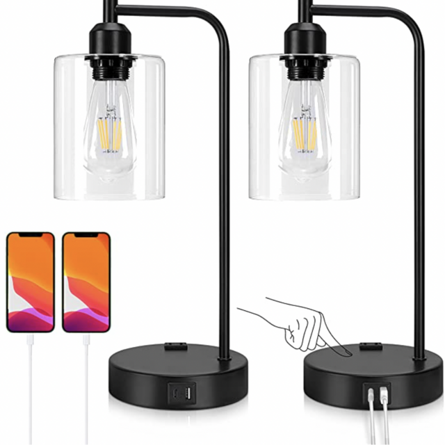 Industrial Bedside Table Lamp Set of 2