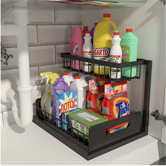 REALINN Under Sink Organizer, Pull Out Cabinet Organizer 2 Tier Slide Out Sink Shelf Cabinet Storage Shelves, Under Sink Storage for Kitchen Bathroom Cabinet