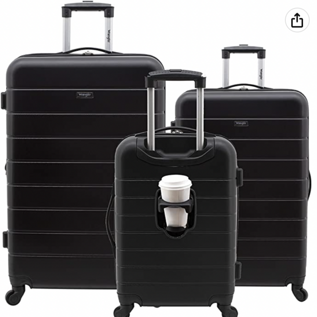 Wrangler Smart Luggage Set with Cup Holder and USB Port, Black, 3 Piece Set