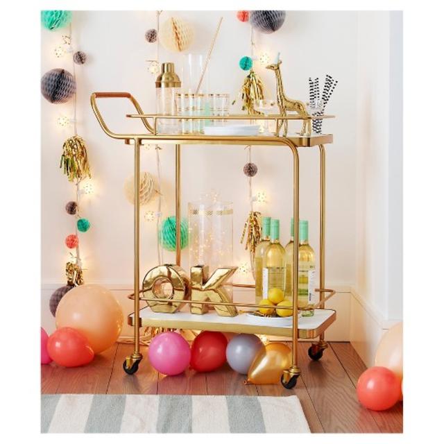 Metal, Wood, and Leather Bar Cart - Gold - Threshold