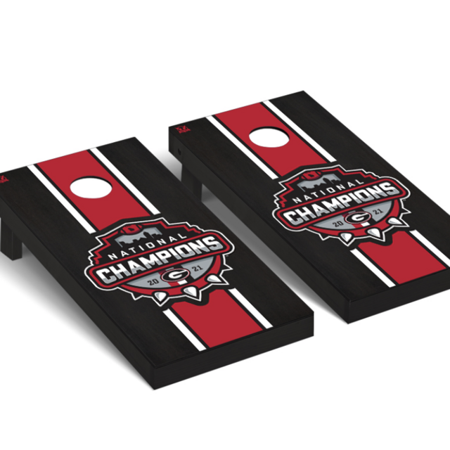 Georgia Bulldogs CFP 2021 National Champions Regulation Cornhole Game Set Onyx Stained Stripe Version