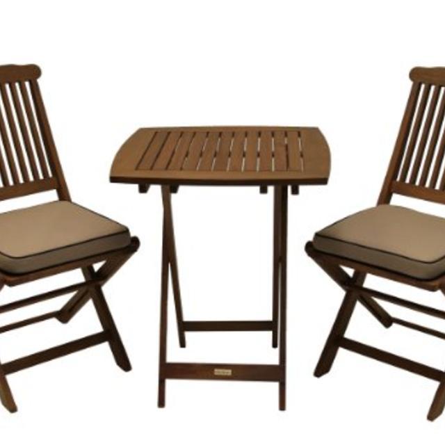 Outdoor Interiors Eucalyptus 3 Piece Square Bistro Outdoor Furniture Set - includes cushions