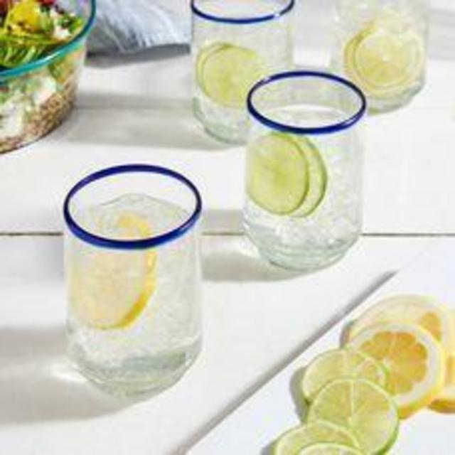 Sobremesa Hand-Blown Color Rim 8 oz. Glasses (Set of 4) - Cobalt