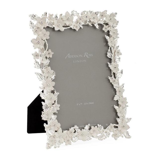Silver Leaf & Cream Flower Enamel Photo Frame - 5x7"
