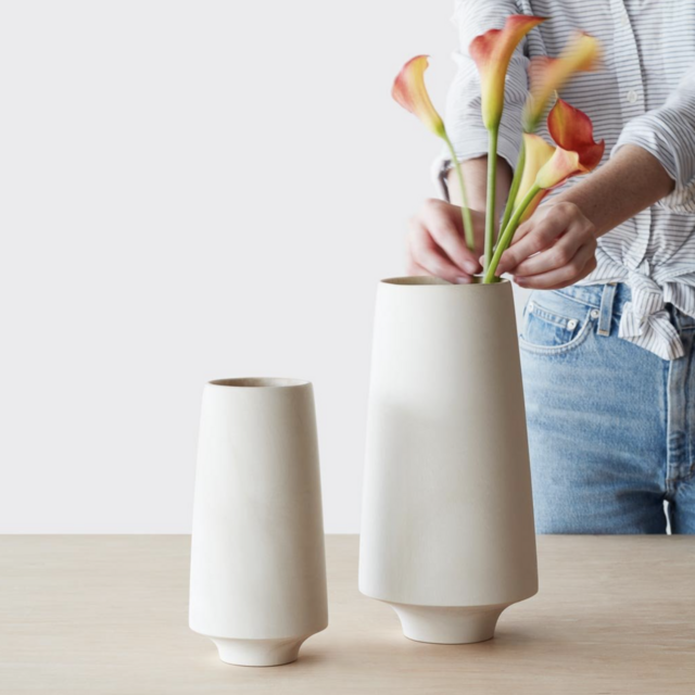 Tikal Wood Vase in White Teak - Large