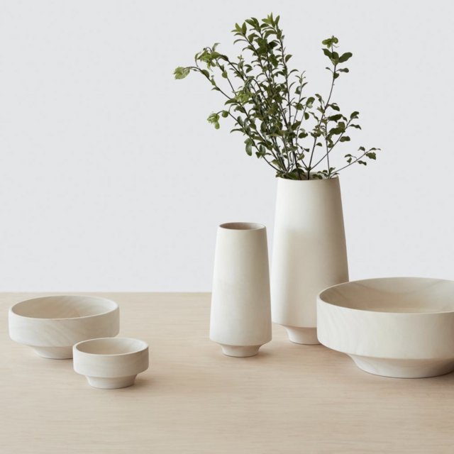 Tikal Wood Vase in White Teak - Medium