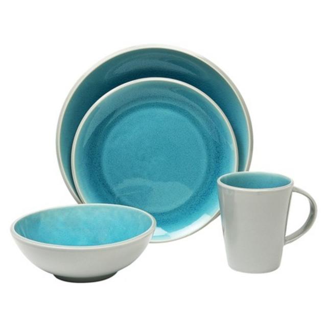 Baum Bros. Canvas Crackle 16 Piece Dinneware Set - Teal