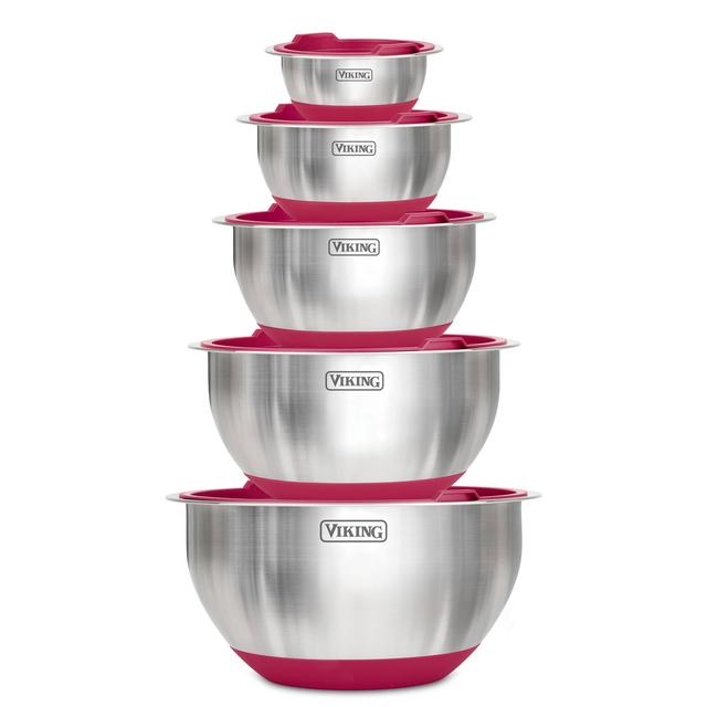 Viking Stainless Steel Bowls with Airtight Lids (Red)