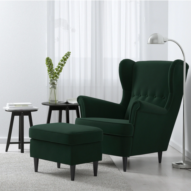 IKEA Strandmon Wing chair & Ottoman, Dark green