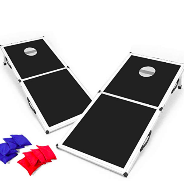 Backyard Champs Cornhole Set with MDF Board and Aluminum Frame - 8 Bags Included (New and Improved)