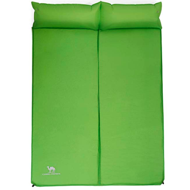 CAMELSPORTS Lightweight Double Self-Inflating Sleeping Pad with Attached Pillow Great for 2 Person Camping, Hiking, Backpacking,Beach