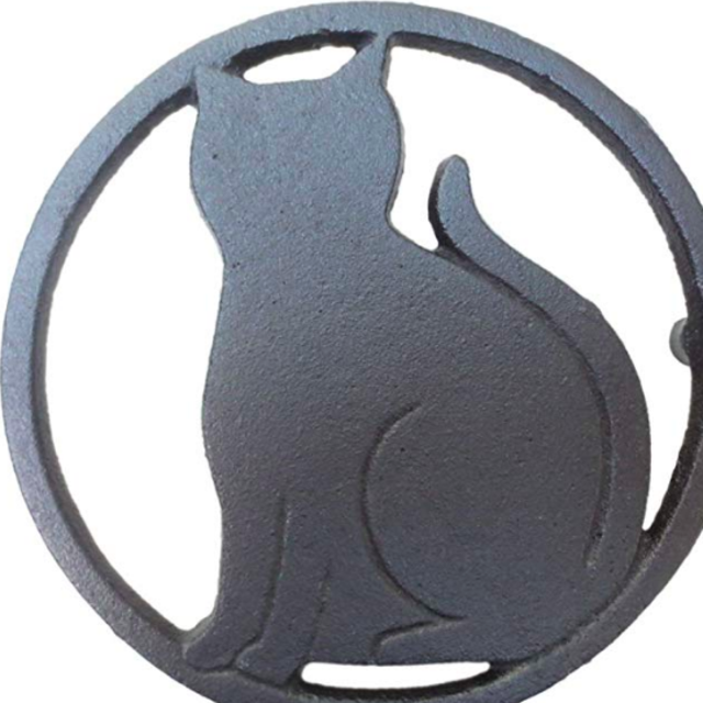 Black Cat Metal Trivet with Feet for Kitchen or Dining Table - Cast Iron - 5.6-Inches Across - More than One Makes a Set for Countertop - Popular Cat Lover Gifts and Halloween Decorations