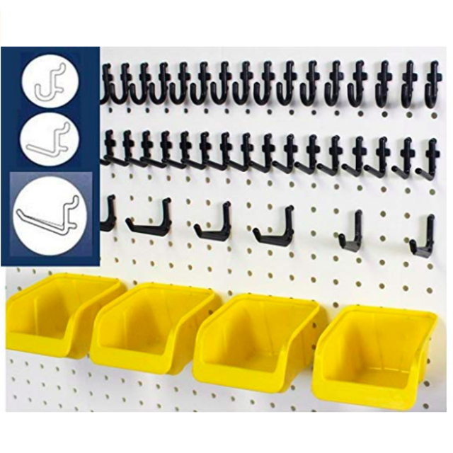 WallPeg 43 Pc. Peg Board Storage System - Pegboard Hook Assortment Organizer Bins Y/B # AM 302- 2