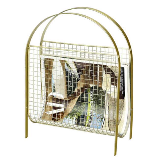 Mid-Century Vintage Brass Tone Metal Freestanding Magazine Organizer