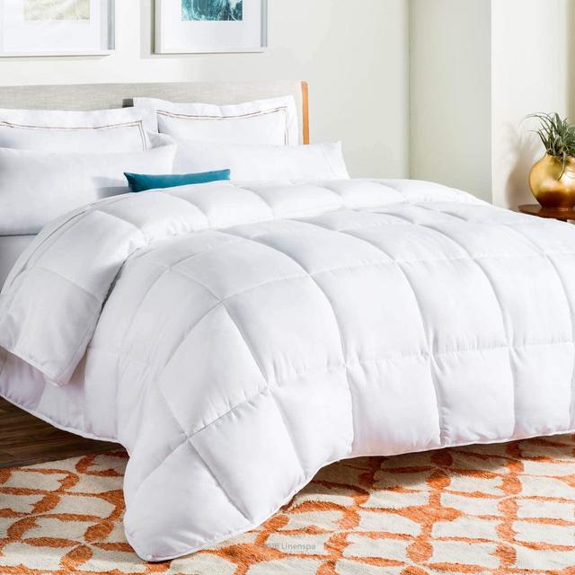 LINENSPA All-Season White Down Alternative Quilted Comforter - Corner Duvet Tabs - Hypoallergenic - Plush Microfiber Fill - Machine Washable - Duvet Insert or Stand-Alone Comforter - King