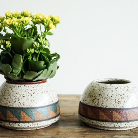 Kat and Roger Painted Ceramic Planter Large