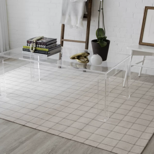 8 x 10 Marlborough Plaid Handmade Handwoven Wool Ivory Area Rug