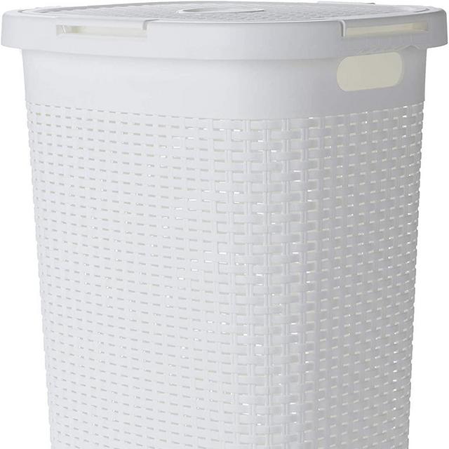 Mind Reader Laundry Hamper with Cutout Handles, 50 Liter, White
