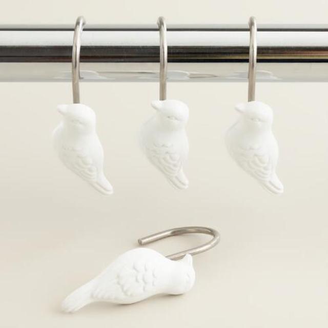 White Bird Shower Curtain Hooks, Set of 12