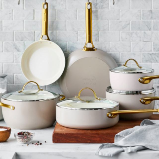 Reserve Ceramic Nonstick 10-Piece Cookware Set | Taupe with Gold-Tone Handles