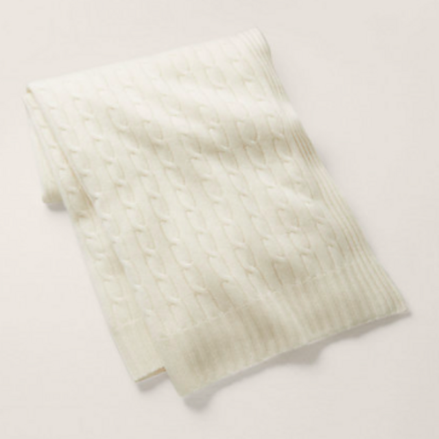 Cable Cashmere Throw Blanket, Cream
