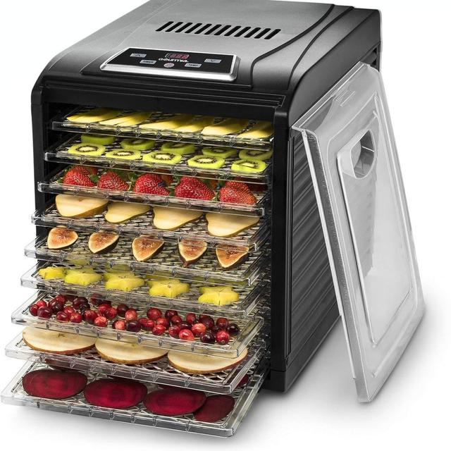 Gourmia GFD1950 Premium Countertop Food Dehydrator 9 Drying Shelves Digital Thermostat Preset Temperature Settings Airflow Circulation Countdown Timer Free Recipe Book Included 110V