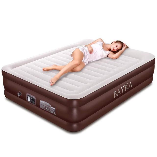 BAYKA Queen Air Mattress, Raised Elevated Double High Airbed for Guest, Blow Up Inflatable Upgraded with Built-in Pump & Pillow, Bed Height: 18", Dark Brown