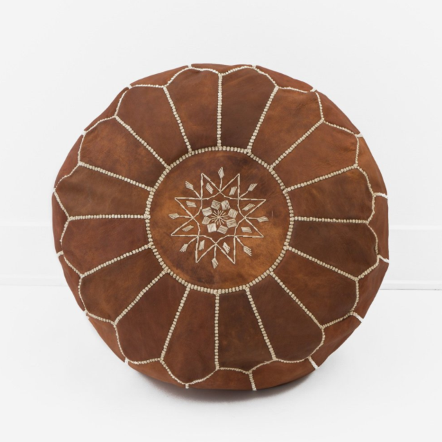 Moroccan Leather Pouf, Natural Tan Brown