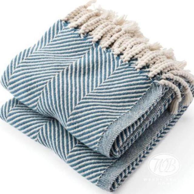 Loomed Cotton Indigo Herringbone Throw