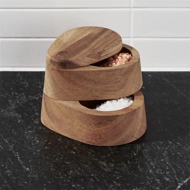 Acacia Double Salt Cellar