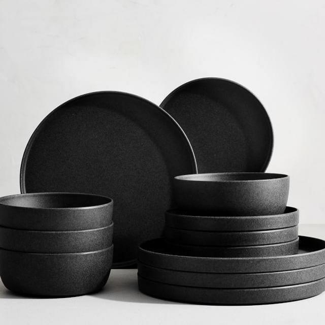 Mason Modern Melamine 12-Piece Dinnerware Set - Charcoal