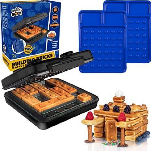 Building Brick Electric Waffle Maker - BLACK - with 2 Construction Eating Plates