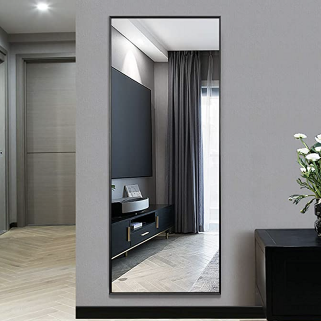 Oversized metal framed black floor mirror