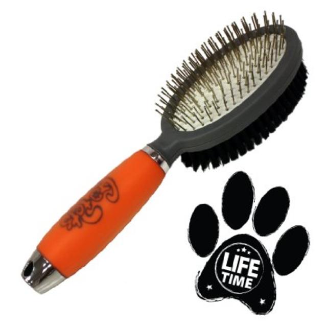 Professional Double Sided Pin & Bristle Brush for Dogs & Cats by GoPets Grooming Comb Cleans Pets Shedding & Dirt for Short Medium or Long Hair
