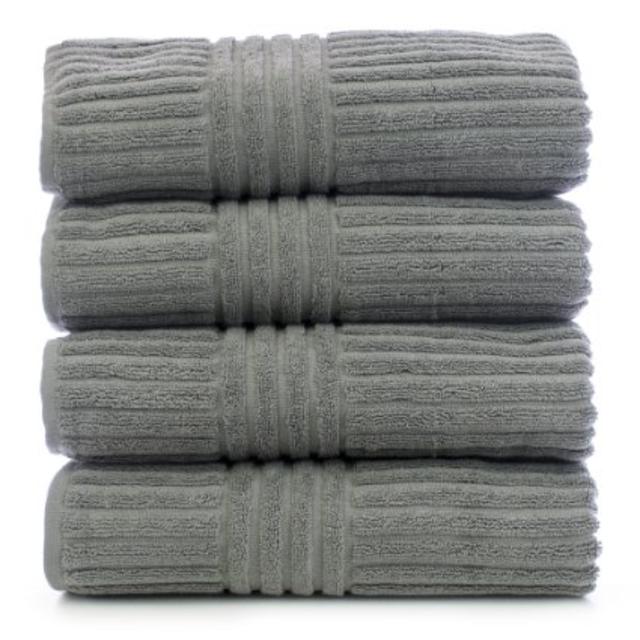Bare Cotton Luxury Hotel & Spa Towel 100% Genuine Turkish Cotton Towel Set Bath Towel, Striped, Gray, Set of 4