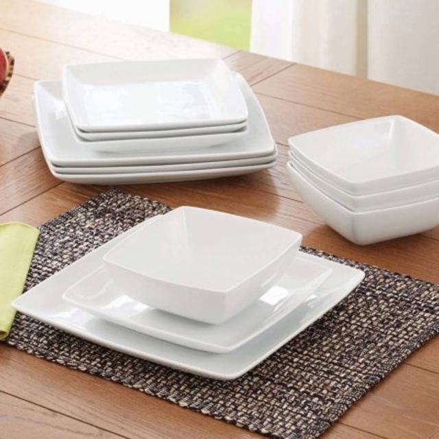 Better Homes and Gardens Coupe Square 12-Piece Dinnerware Set, White, dishwasher safe