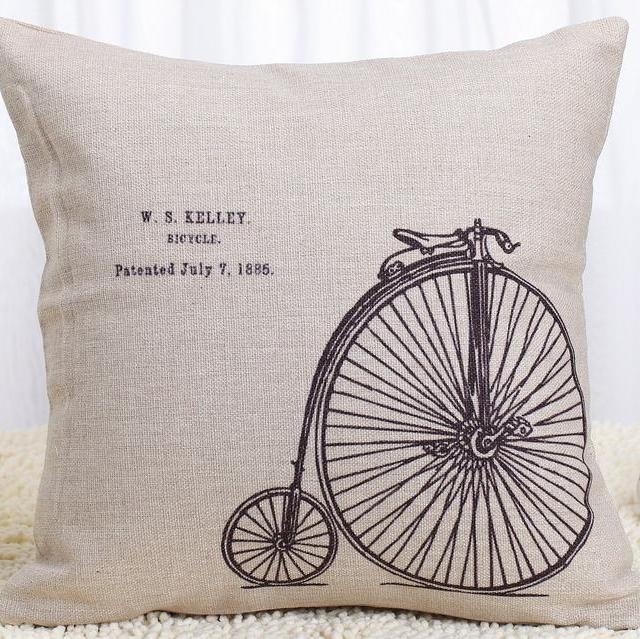 Decorbox Decorative 18 x 18 Inch Linen Cloth Pillow Cover Cushion Case, Penny-Farthing Bicycle