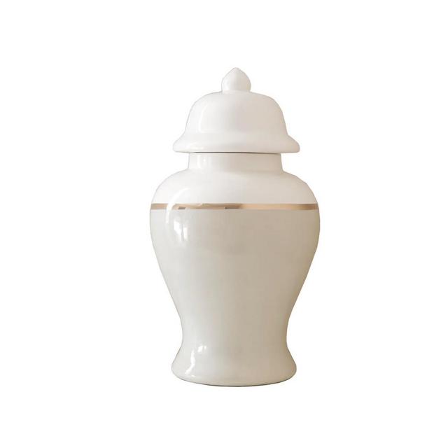 Beige Color Block Ginger Jar with Gold Accent