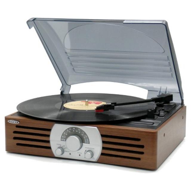 Jensen 3-Speed Stereo Turntable with AM/FM Stereo Radio - Brown (JTA-222)
