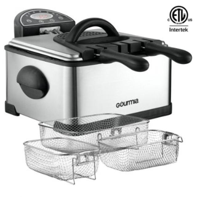 Gourmia GDF500 Compact Electric Deep Fryer, 3 Baskets, With Digital Timer & Thermostat - Stainless Steel - 4.2 Quart/18 Cups of Oil/ 4 lbs of Food - 1700 Watt