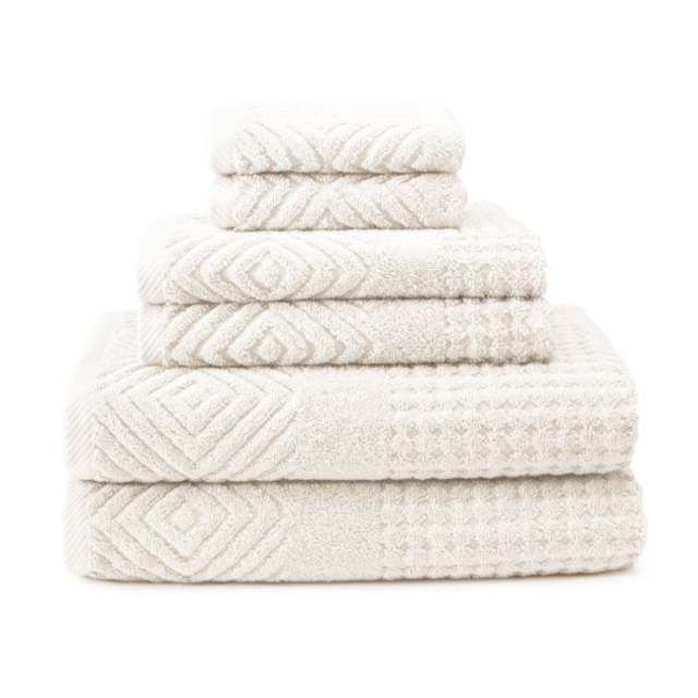 100% Organic Cotton 6-Piece Towel Set (Light Gray, Jacquard) Unique Wedding Gifts HC2602-LGR-6