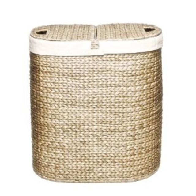 Seville Classics Water Hyacinth Oval Double Hamper, Hand-Woven