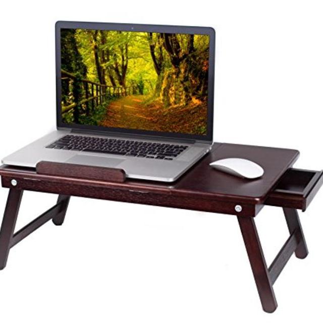 BirdRock Home Bamboo Laptop Bed Tray (Walnut)| Multi-Position Adjustable | Pull Down Legs | Storage Drawer