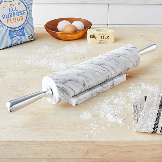 Fox Run 8648 Base with Aluminum Handles Marble Rolling Pin White