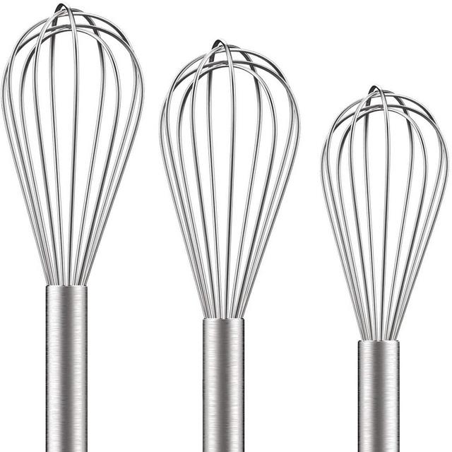 Ouddy 3 Pack Stainless Steel Whisks 8"+10"+12", Wire Whisk Set Kitchen wisks for Cooking, Blending, Whisking, Beating, Stirring