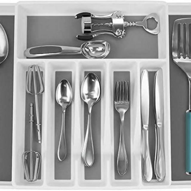 Sorbus Flatware Drawer Organizer, Expandable Cutlery Drawer Trays for Silverware, Serving Utensils, Multi-Purpose Storage for Kitchen, Office, Bathroom Supplies (Cutlery Drawer Organizer - White)