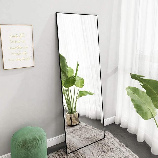 Honyee Full Length Mirror, Floor Mirror Dressing Mirror with Standing Holder Wall Mounted Mirror Framed Mirror for Cloakroom/Bedroom/Living Room(63''x 18'', Black)