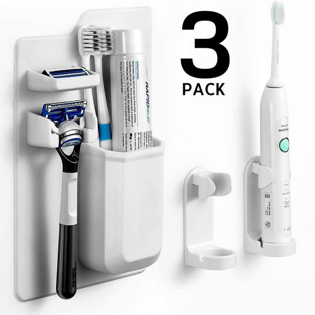 OAPRIRE Silicone Toothbrush Holder Razor Holder with 2 Electric Toothbrush Holder Wall Mounted for Small Toiletry Items, Silicone Toiletry Organizer, Shower and Bathroom (White)
