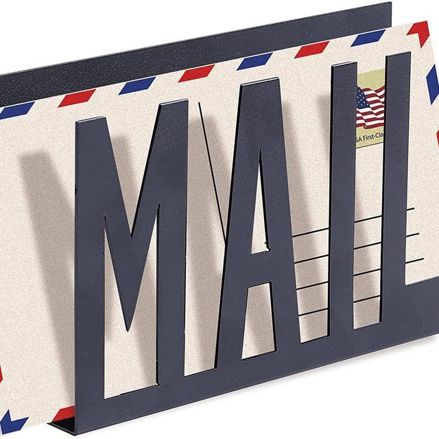 MyGift Black Metal Desktop Cutout Mail Letter Holder